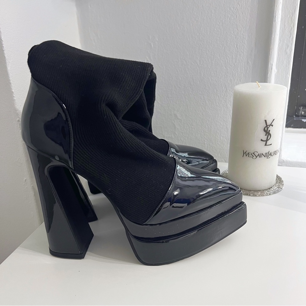 Thigh High Black Sock Planform Shiny Boots